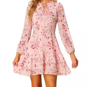 Allegra K Pink Floral Long Sleeve Dress